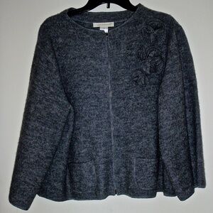APPLESEED'S WOMEN'S GREY 100% WOOL JACKET WITH FLOWERS OF WOOL LEFT FRONT SIZE L